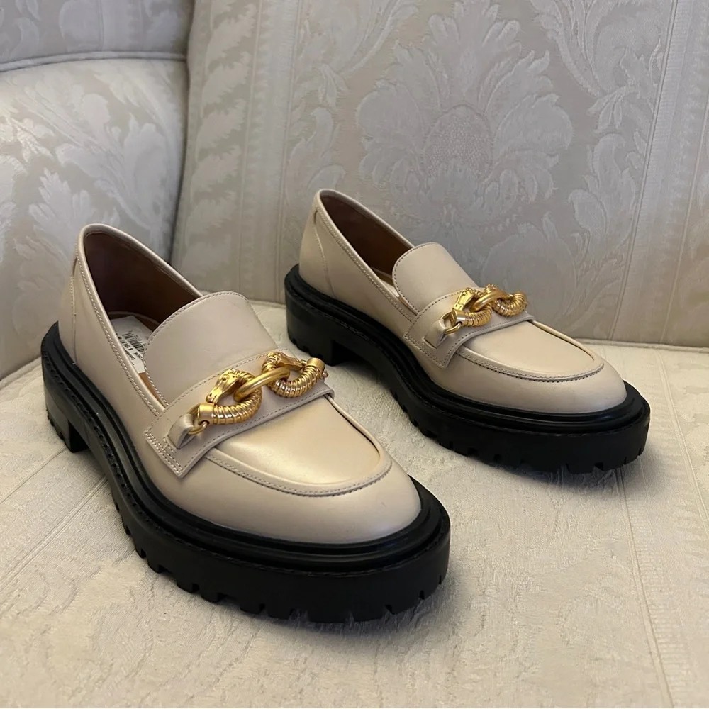 Tory Burch Jessa Equestrian lug sole platform loafers cream size 7 NEW